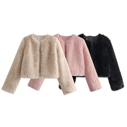 Cardigan court en imitation fourrure polyester.