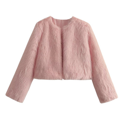 Cardigan court en imitation fourrure polyester.