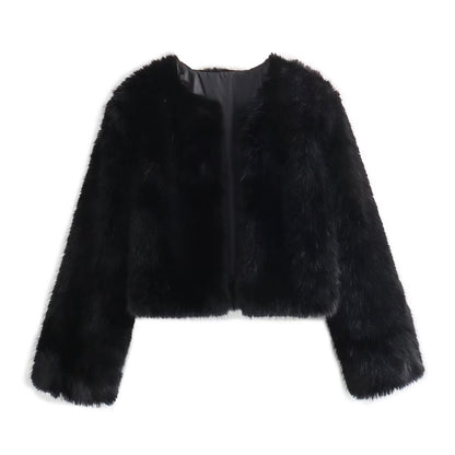 Cardigan court en imitation fourrure polyester.
