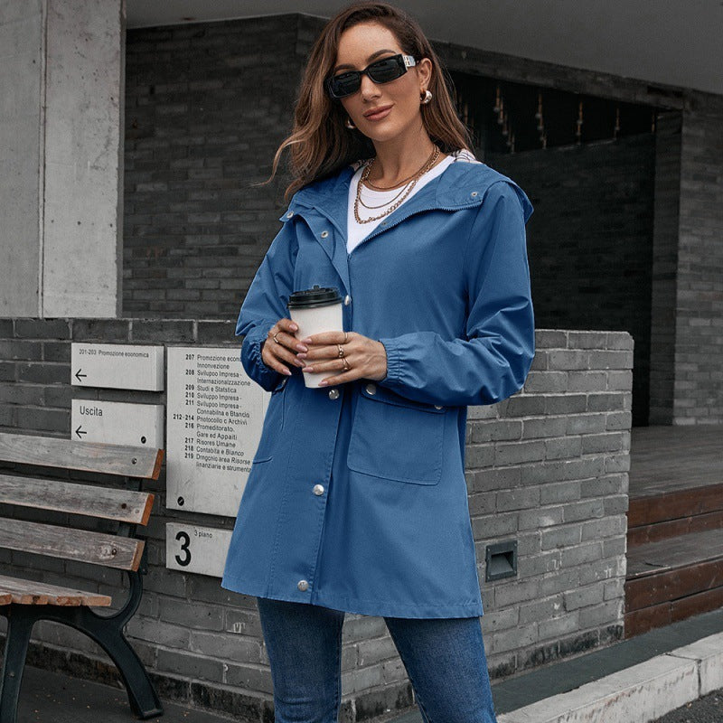 Haut mi-long à fermeture éclair, imperméable pour les sports extérieurs.