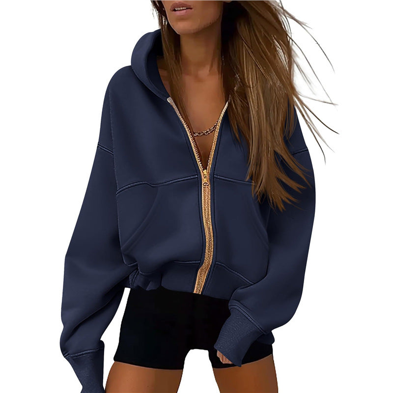 Damen-Hoodie mit Reißverschluss, langen Ärmeln und Taschen.