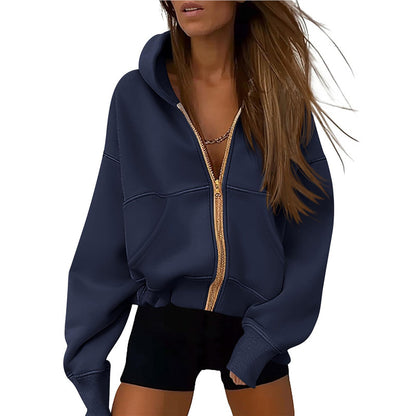 Damen-Hoodie mit Reißverschluss, langen Ärmeln und Taschen.