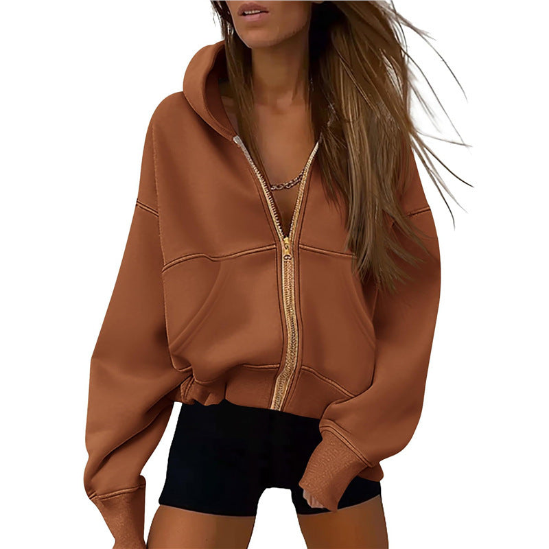 Damen-Hoodie mit Reißverschluss, langen Ärmeln und Taschen.