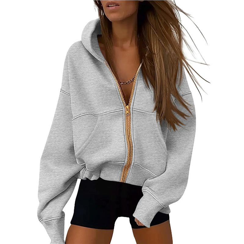 Damen-Hoodie mit Reißverschluss, langen Ärmeln und Taschen.