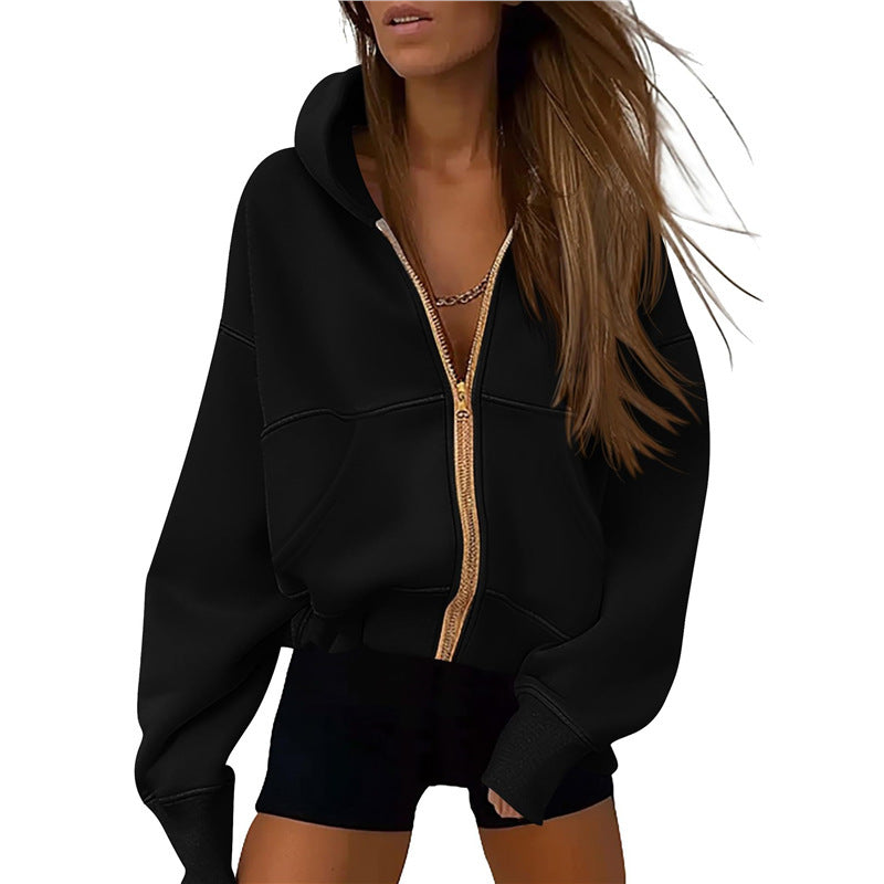 Damen-Hoodie mit Reißverschluss, langen Ärmeln und Taschen.