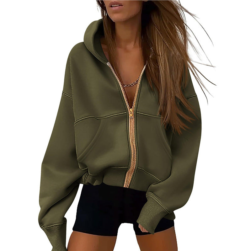 Damen-Hoodie mit Reißverschluss, langen Ärmeln und Taschen.