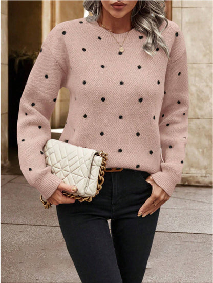 Pull à col rond en jacquard à pois, manches longues