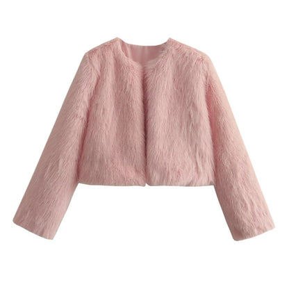 Cardigan court en imitation fourrure polyester.
