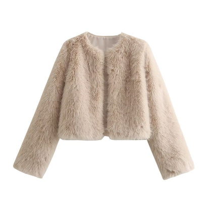 Cardigan court en imitation fourrure polyester.