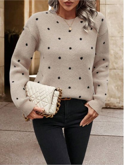 Pull à col rond en jacquard à pois, manches longues